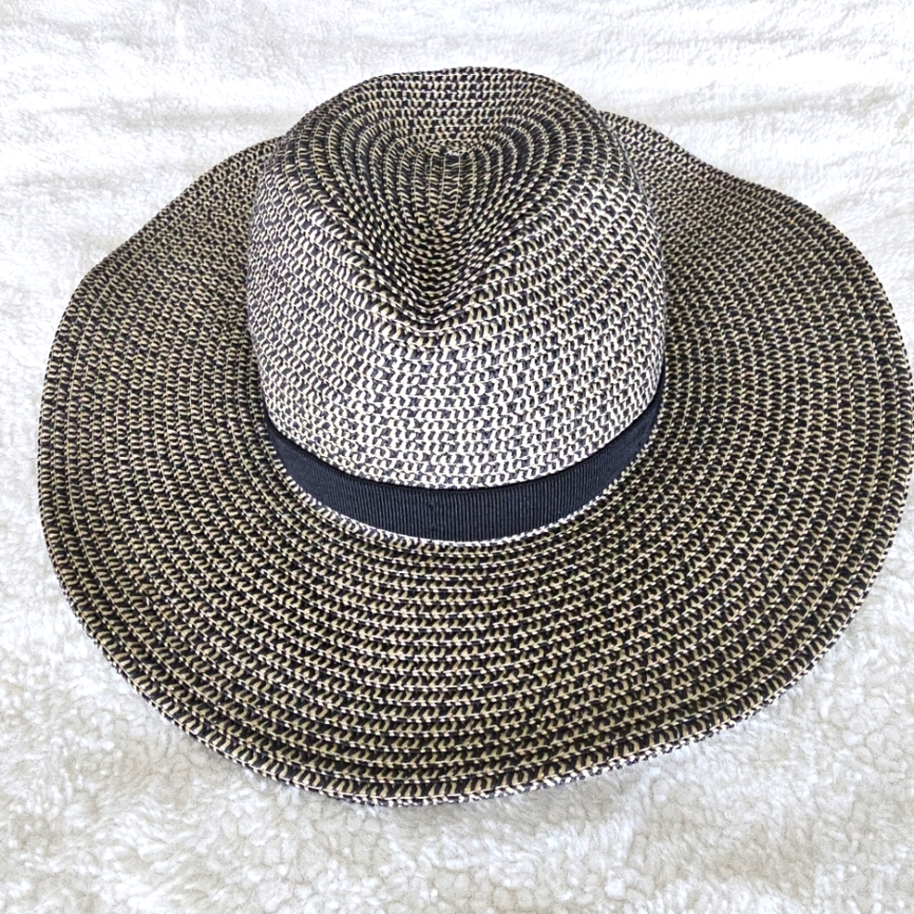 J. Crew Black and Cream Woven Hat